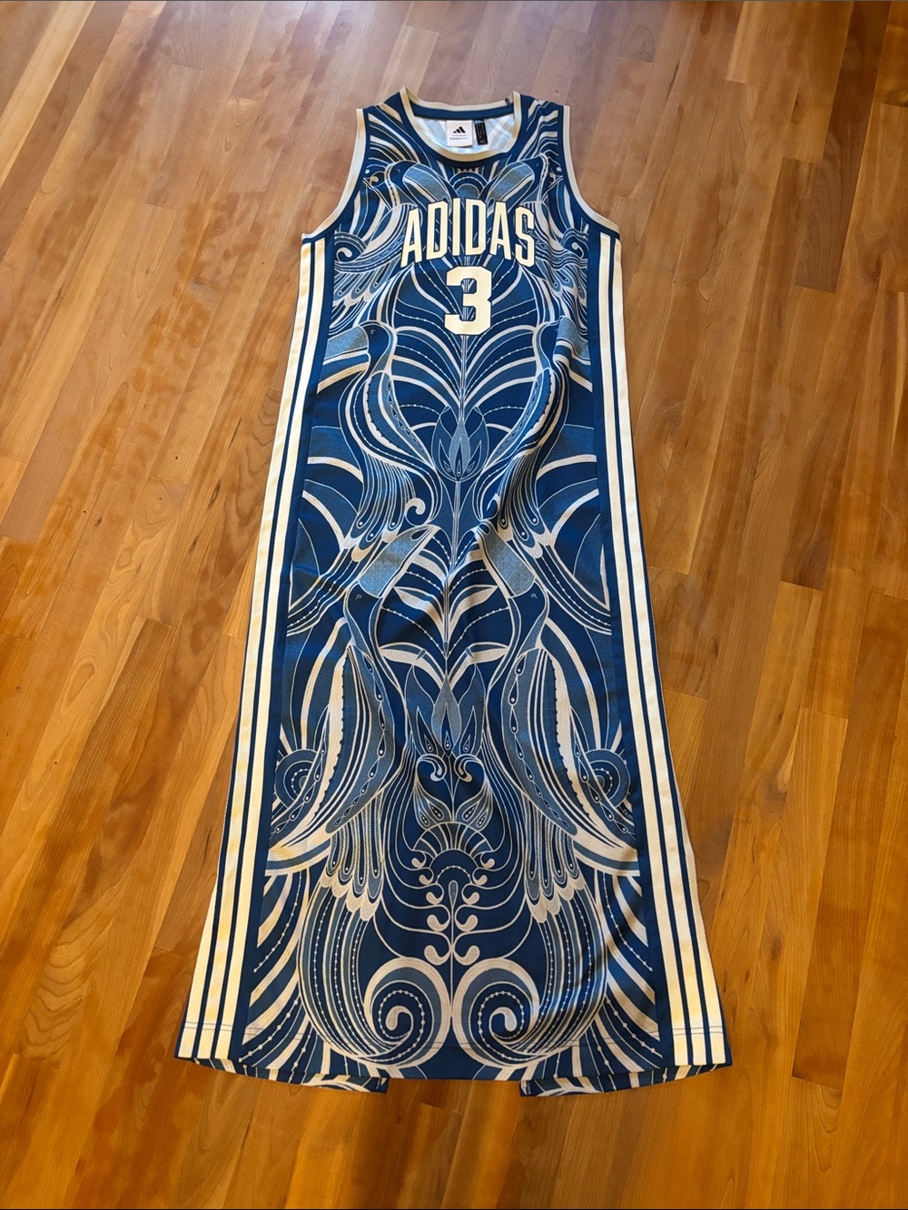 adidas + Farm Rio Navy and White Graphic Maxi Tank Dress with Number 3